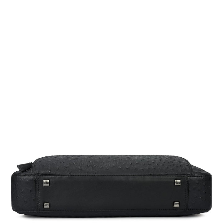 Ostrich Leather Laptop Bag - Black
