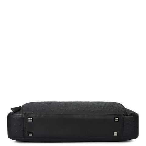 Ostrich Leather Laptop Bag - Black