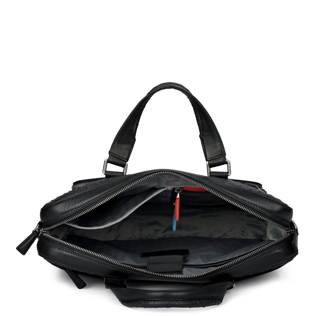 Ostrich Leather Laptop Bag - Black