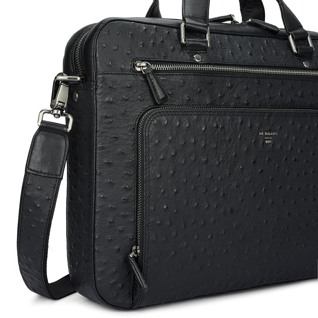 Ostrich Leather Laptop Bag - Black