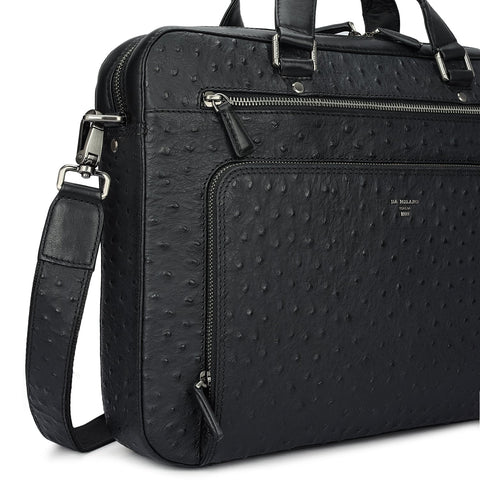 Ostrich Leather Laptop Bag - Black