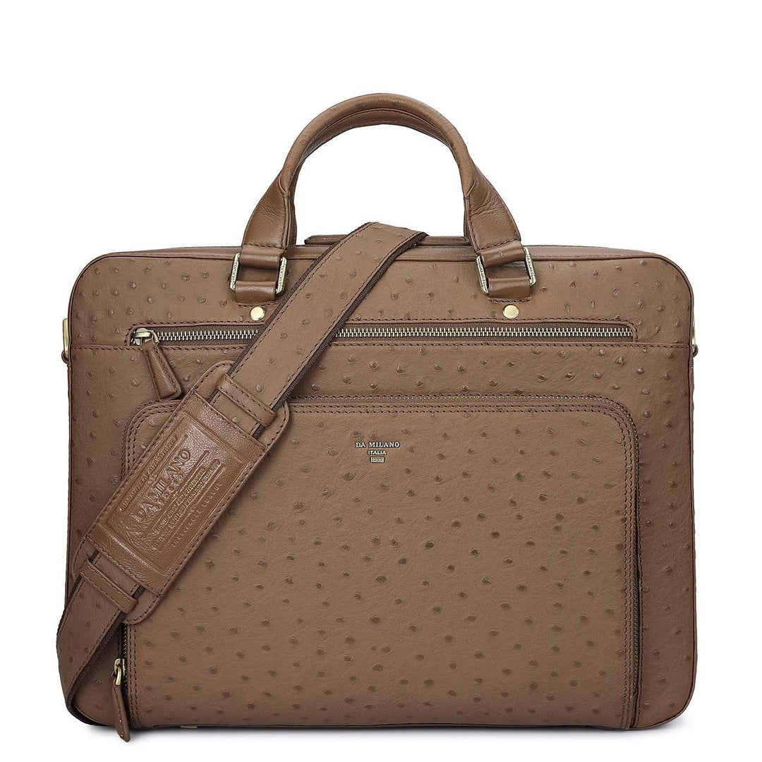 Ostrich Leather Laptop Bag - Mocha