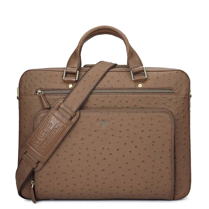 Ostrich Leather Laptop Bag - Mocha