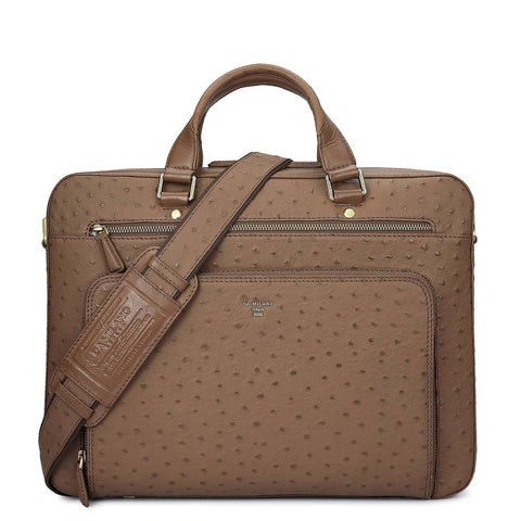 Ostrich Leather Laptop Bag - Mocha