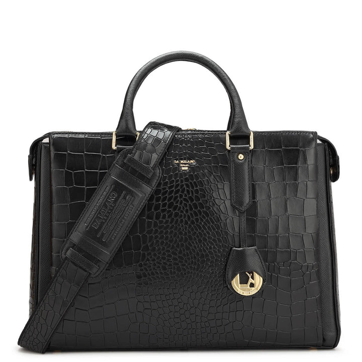 Black Croco Leather Computer Bag - Upto 15