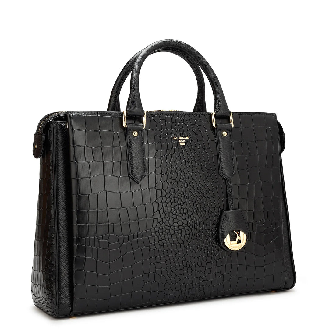 Black Croco Leather Computer Bag - Upto 15