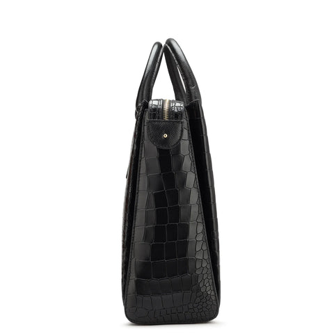 Black Croco Leather Computer Bag - Upto 15