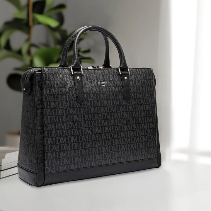 Monogram Franzy Leather Laptop Bag - Black