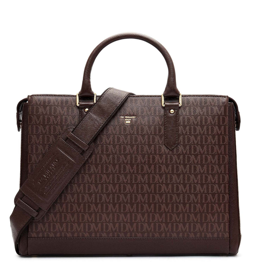 Monogram Franzy Leather Laptop Bag - Chocolate