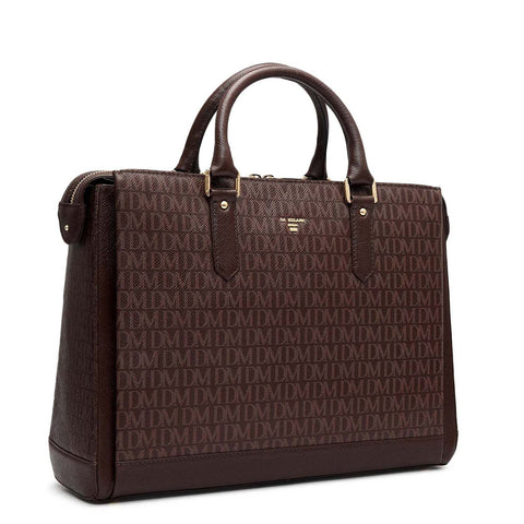 Monogram Franzy Leather Laptop Bag - Chocolate