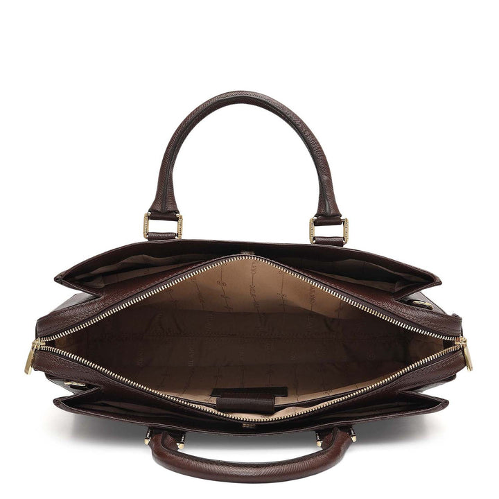 Monogram Franzy Leather Laptop Bag - Chocolate