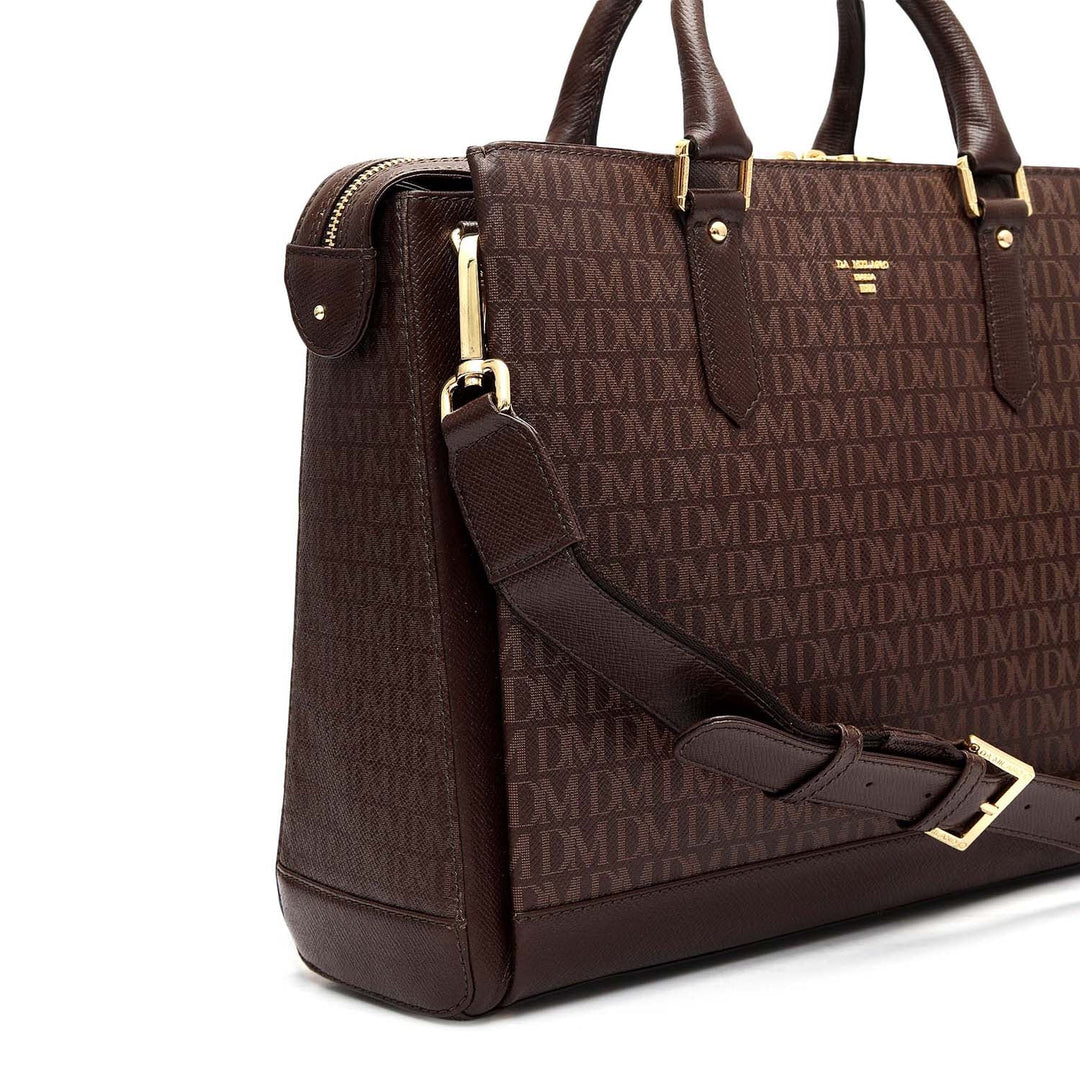 Monogram Franzy Leather Laptop Bag - Chocolate