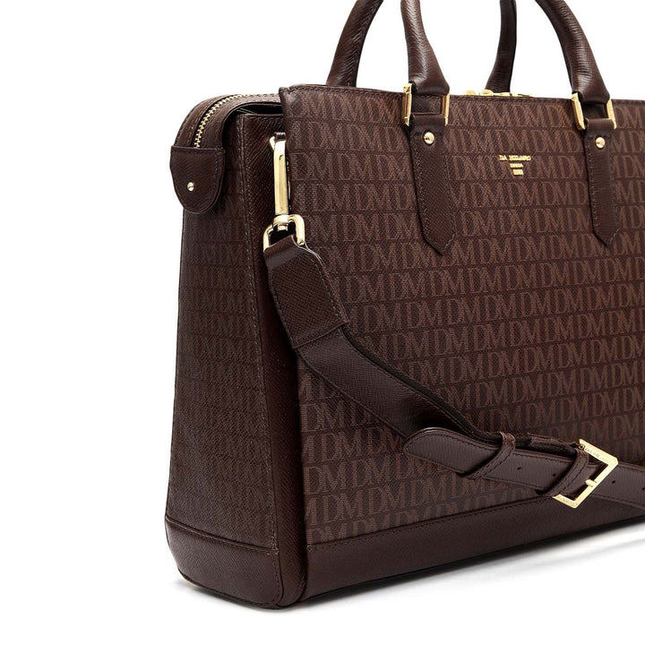 Monogram Franzy Leather Laptop Bag - Chocolate