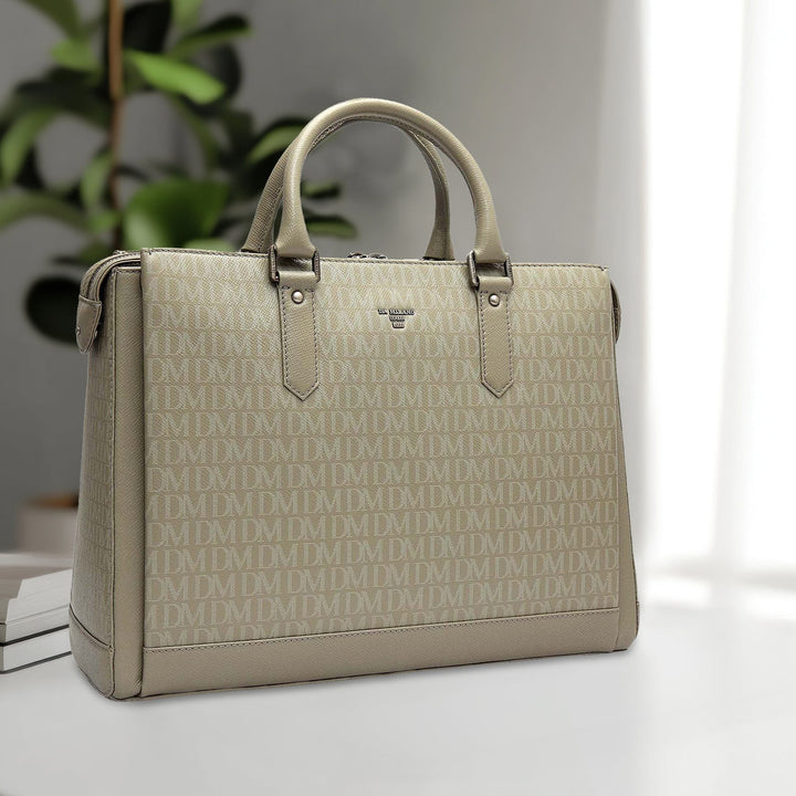 Monogram Franzy Leather Laptop Bag - Stone Grey