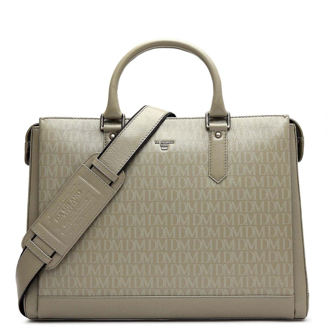 Monogram Franzy Leather Laptop Bag - Stone Grey