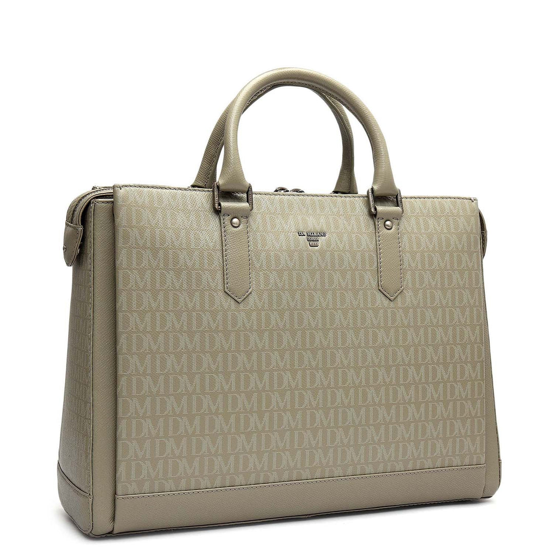 Monogram Franzy Leather Laptop Bag - Stone Grey