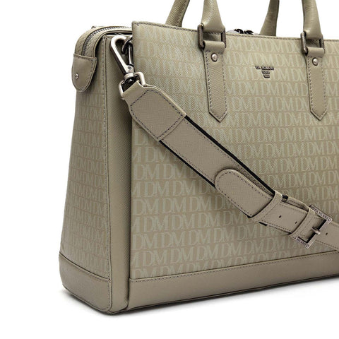 Monogram Franzy Leather Laptop Bag - Stone Grey