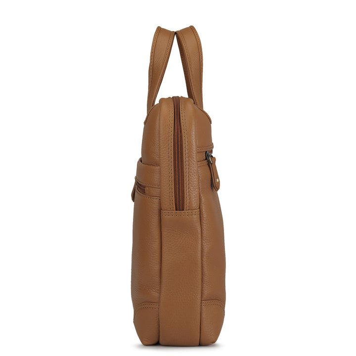 Tan Wax Leather Computer Bag - Upto 15"