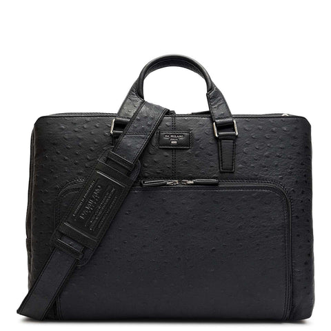 Ostrich Leather Laptop Bag - Black