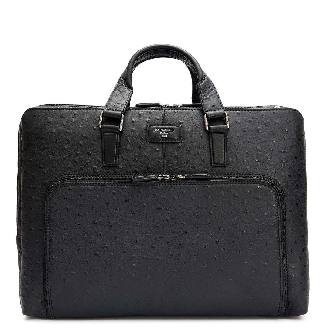 Ostrich Leather Laptop Bag - Black