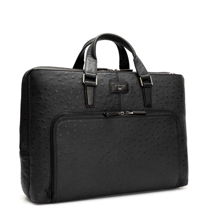 Ostrich Leather Laptop Bag - Black