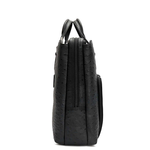 Ostrich Leather Laptop Bag - Black