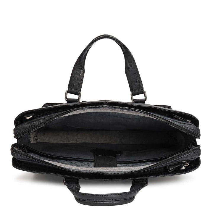 Ostrich Leather Laptop Bag - Black