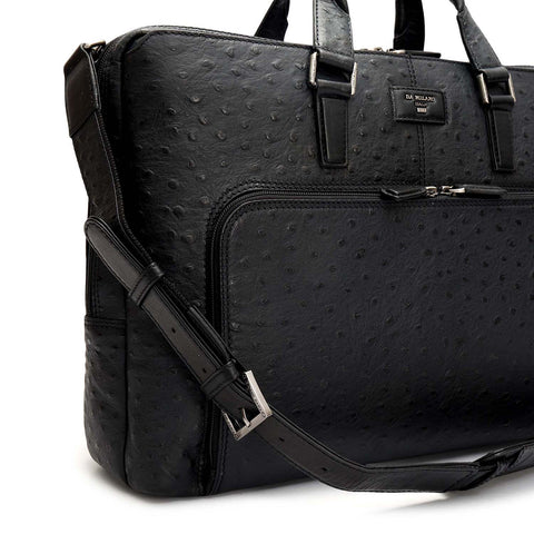 Ostrich Leather Laptop Bag - Black