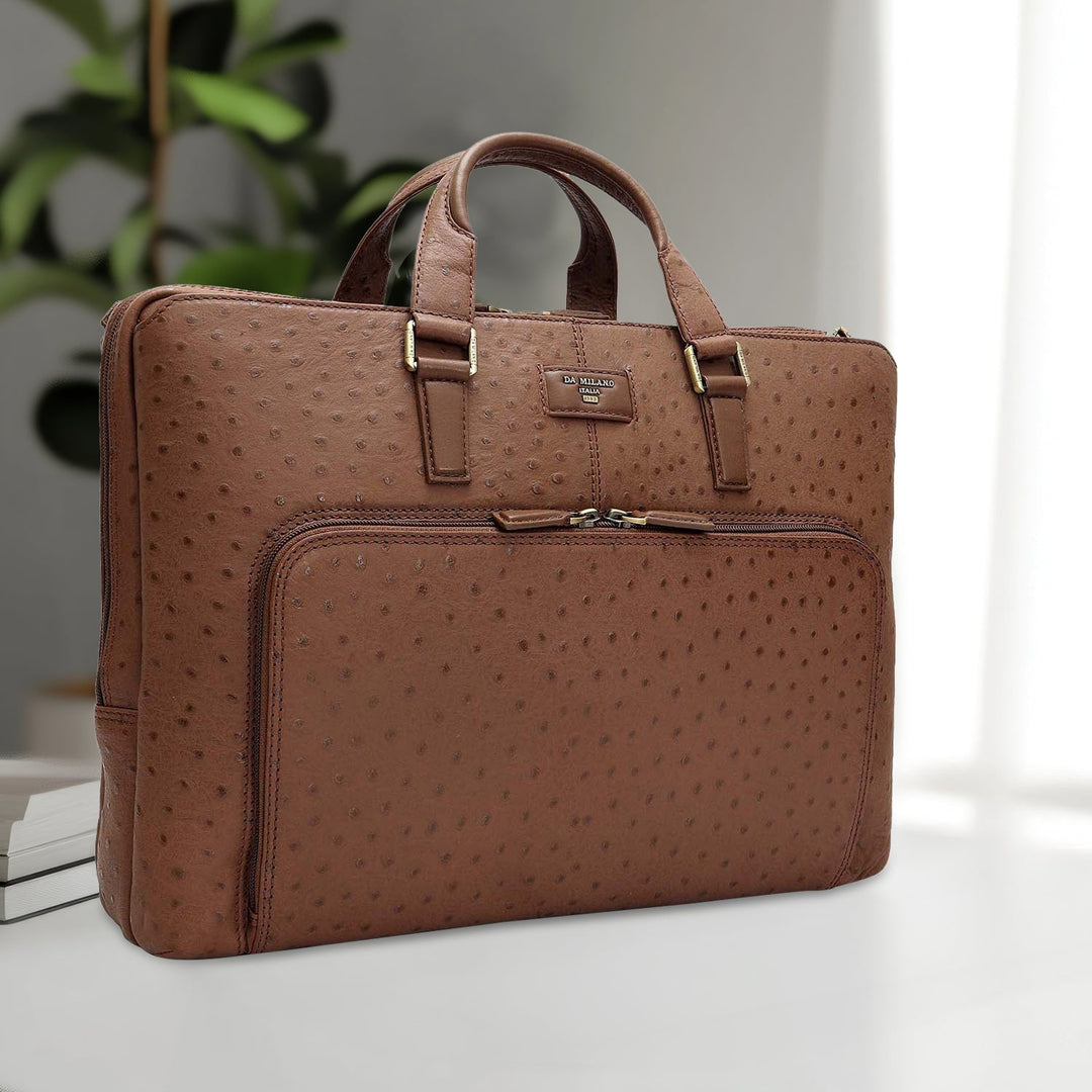 Ostrich Leather Laptop Bag - Mocha