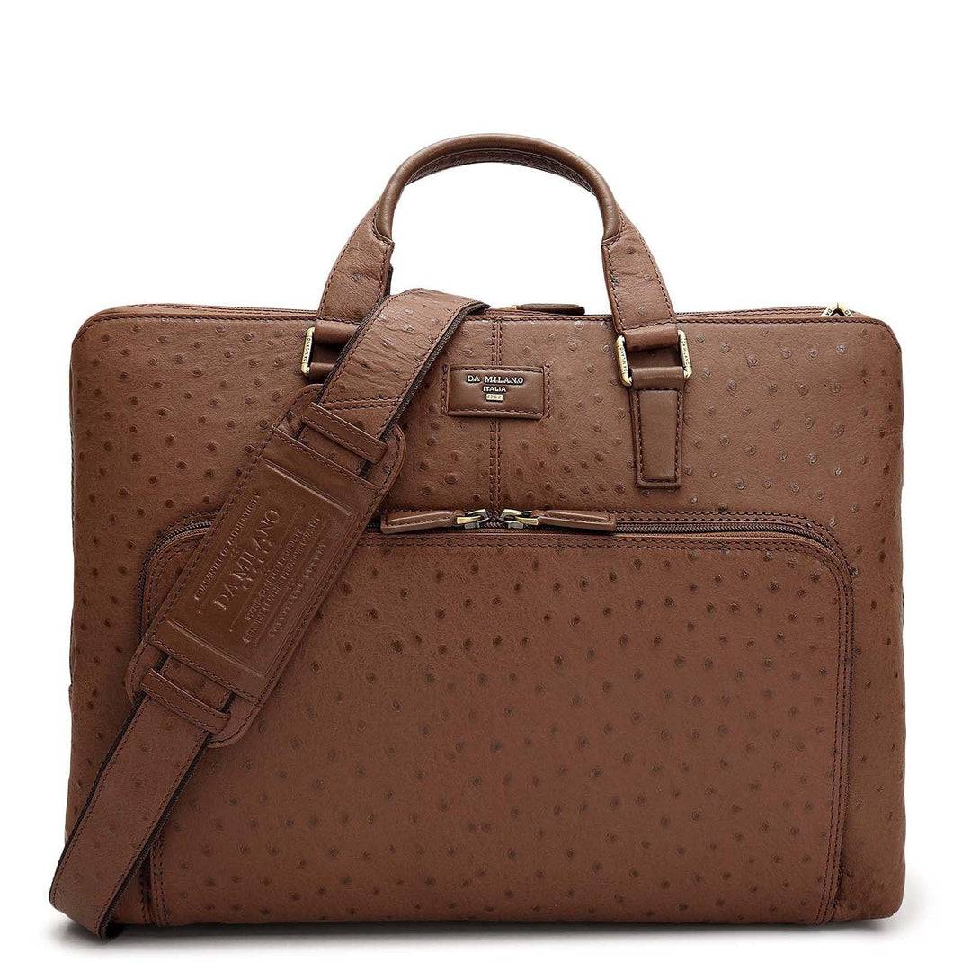 Ostrich Leather Laptop Bag - Mocha