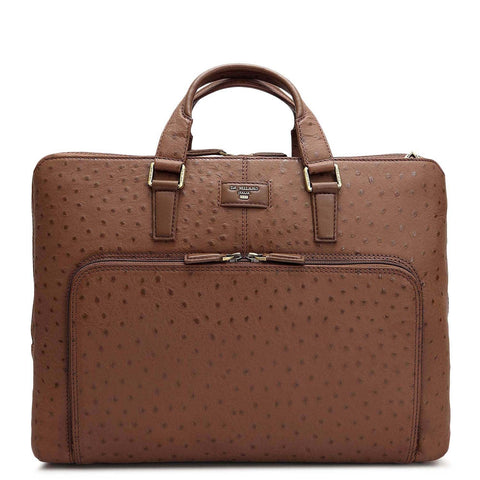 Ostrich Leather Laptop Bag - Mocha