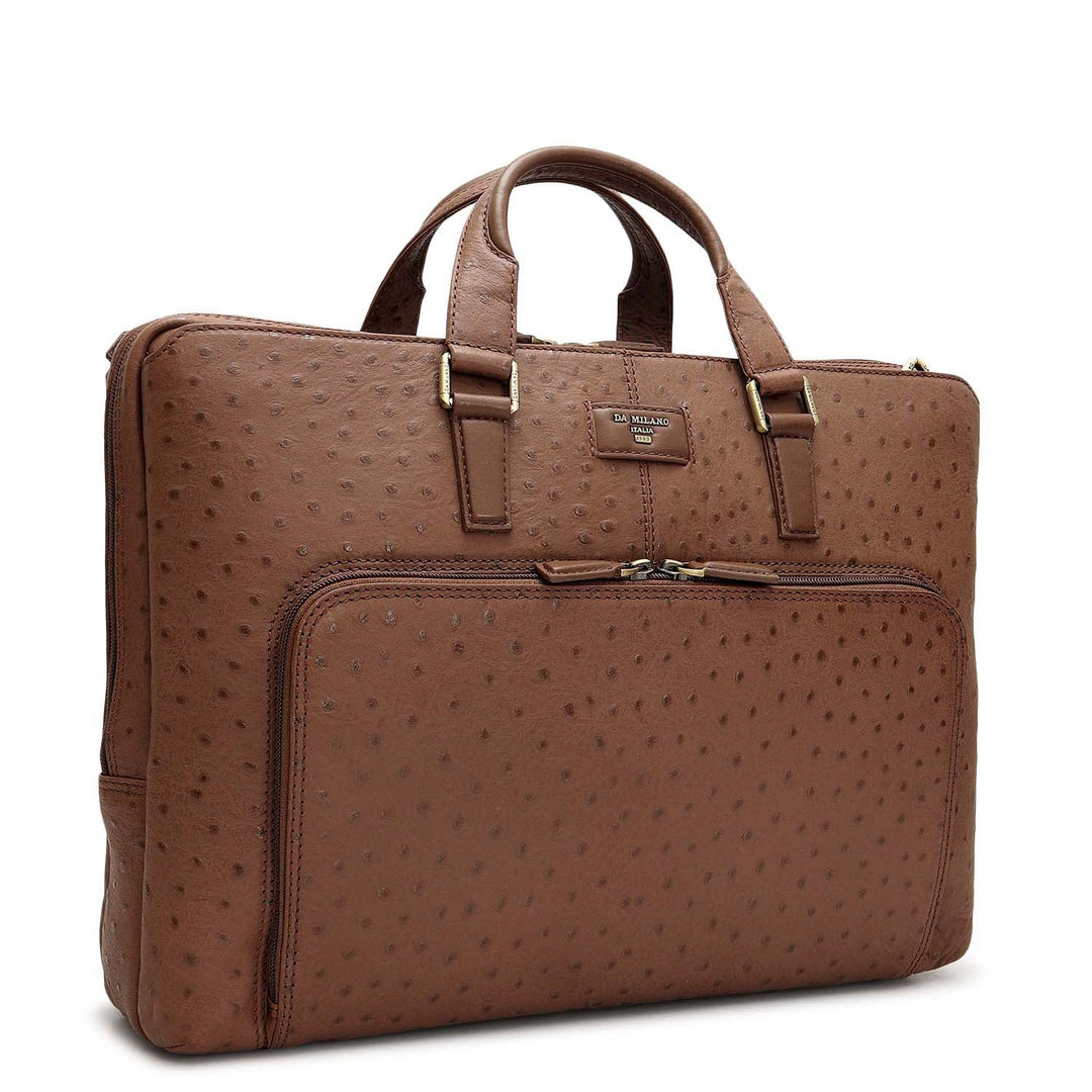 Ostrich Leather Laptop Bag - Mocha