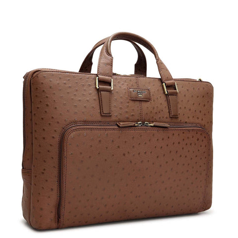 Ostrich Leather Laptop Bag - Mocha