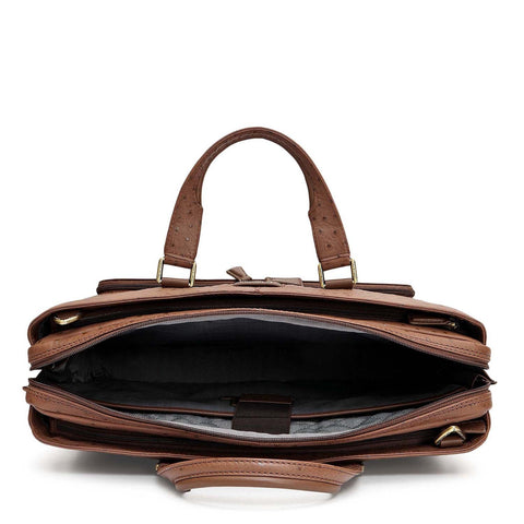 Ostrich Leather Laptop Bag - Mocha