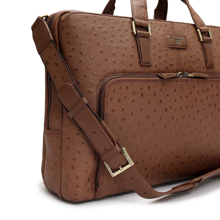 Ostrich Leather Laptop Bag - Mocha