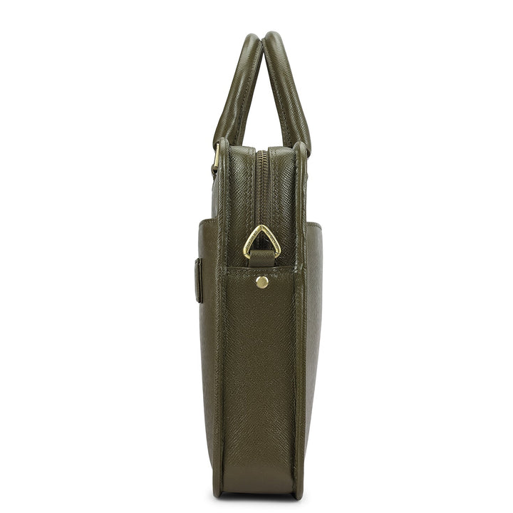 Franzy Leather Laptop Bag - Military Green