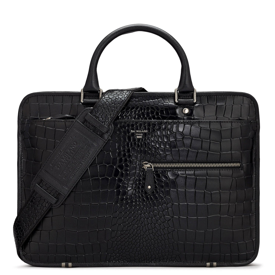 Black Croco Leather Laptop Bag - Upto 14"