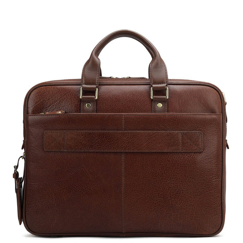 Elephant Pattern Leather Laptop Bag - Cognac