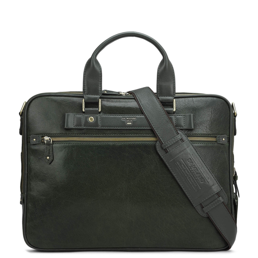 Elephant Pattern Leather Laptop Bag - Green