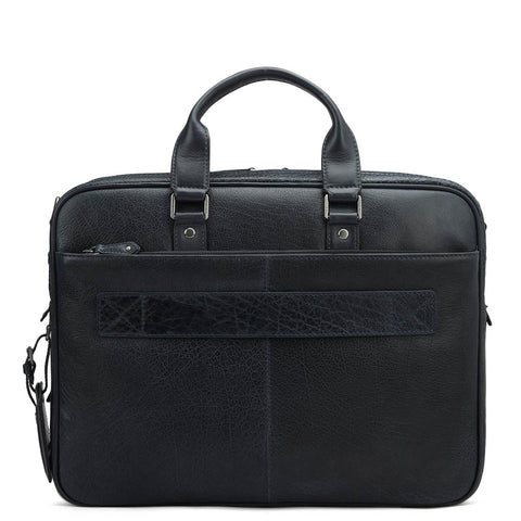 Elephant Pattern Leather Laptop Bag - Navy