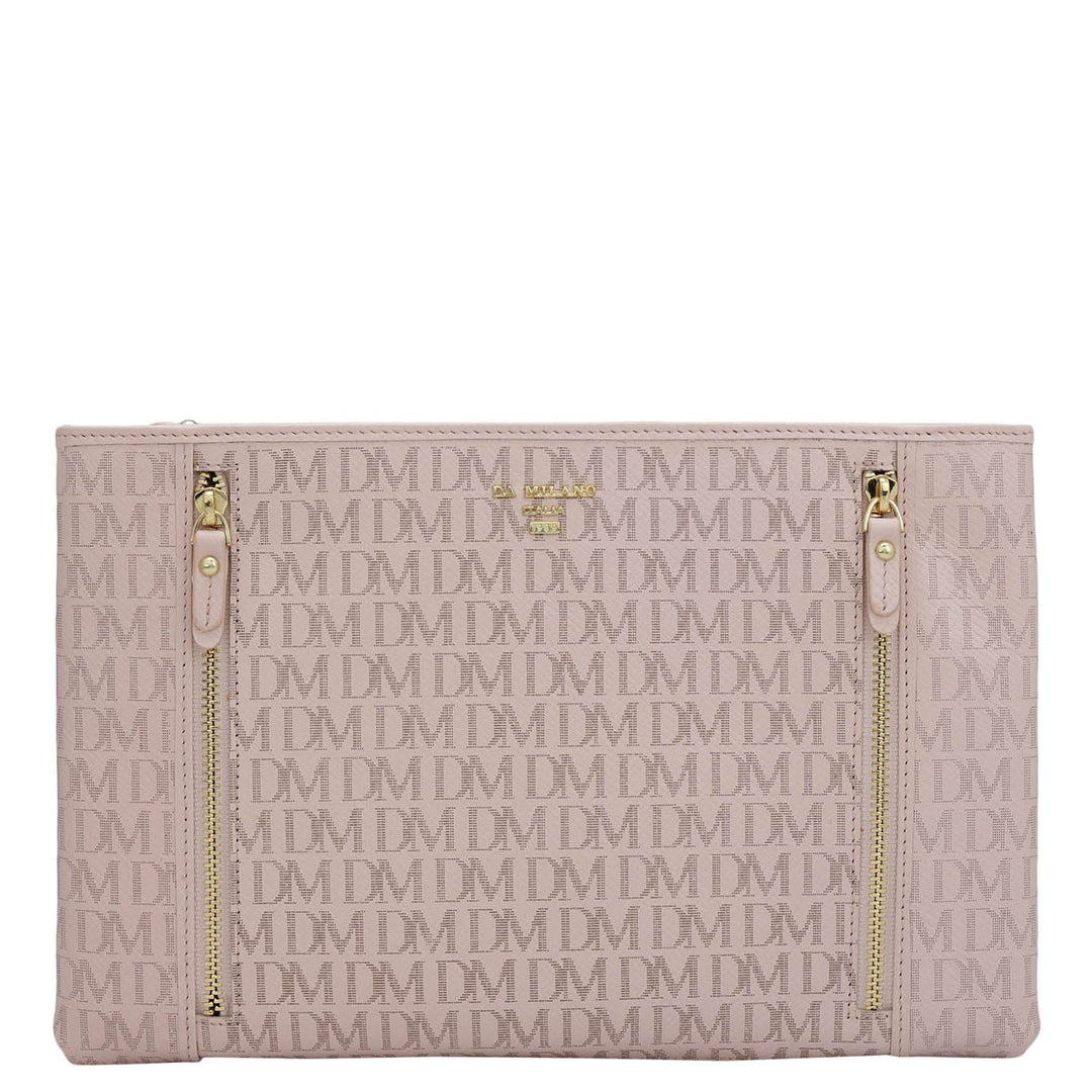 Small Monogram Leather Clutch - Blush