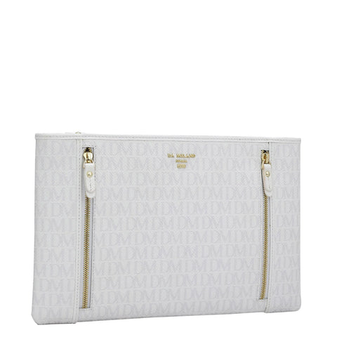 Small Monogram Leather Clutch - White