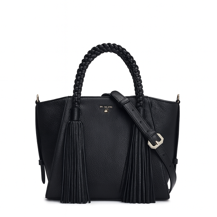 Small Wax Leather Satchel - Black