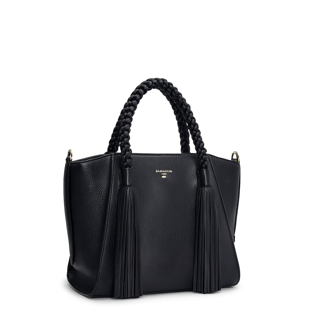 Small Wax Leather Satchel - Black