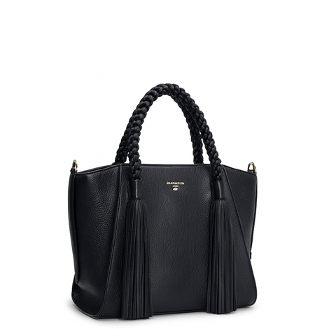 Small Wax Leather Satchel - Black