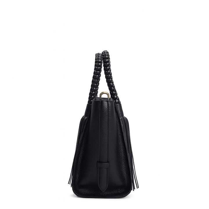 Small Wax Leather Satchel - Black