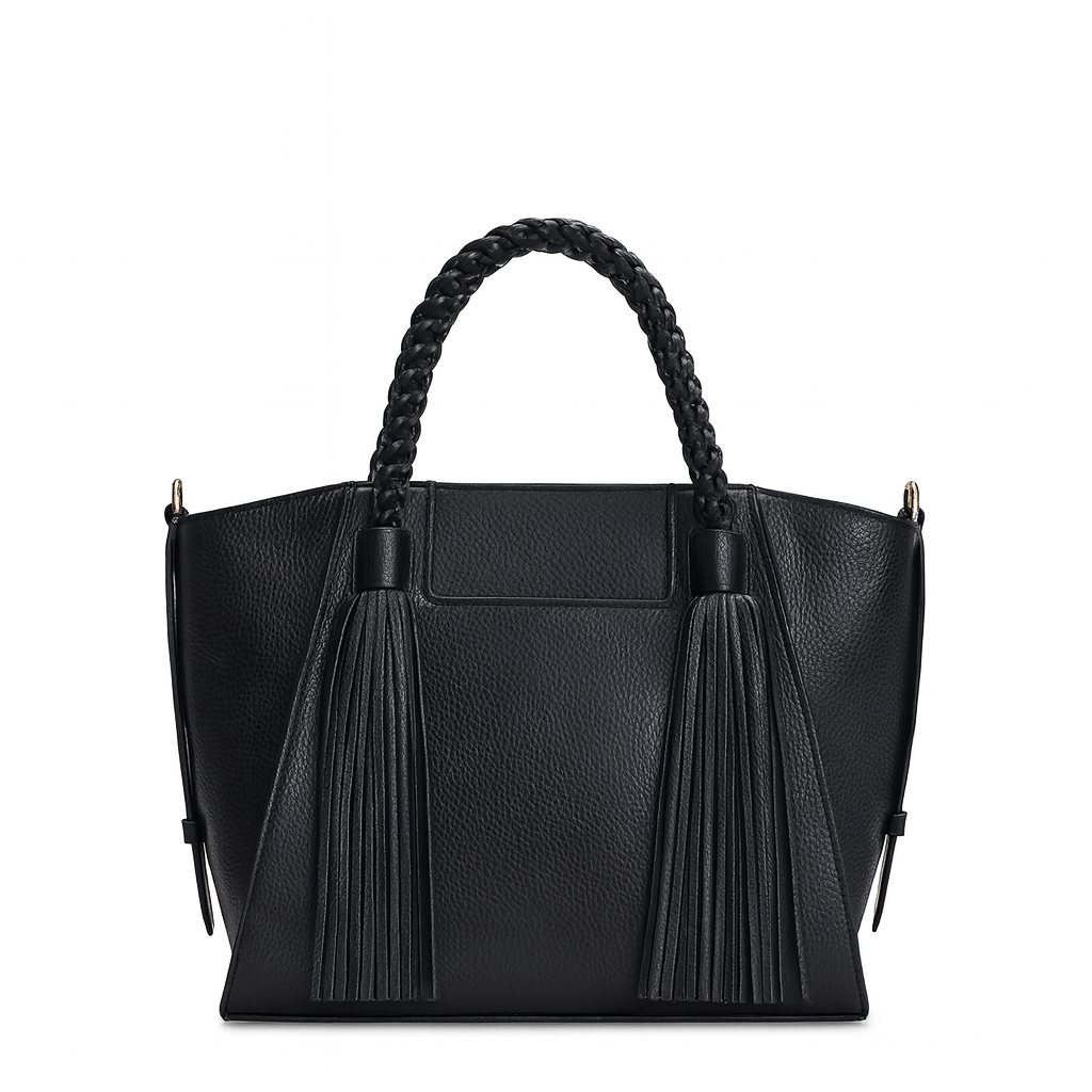 Small Wax Leather Satchel - Black