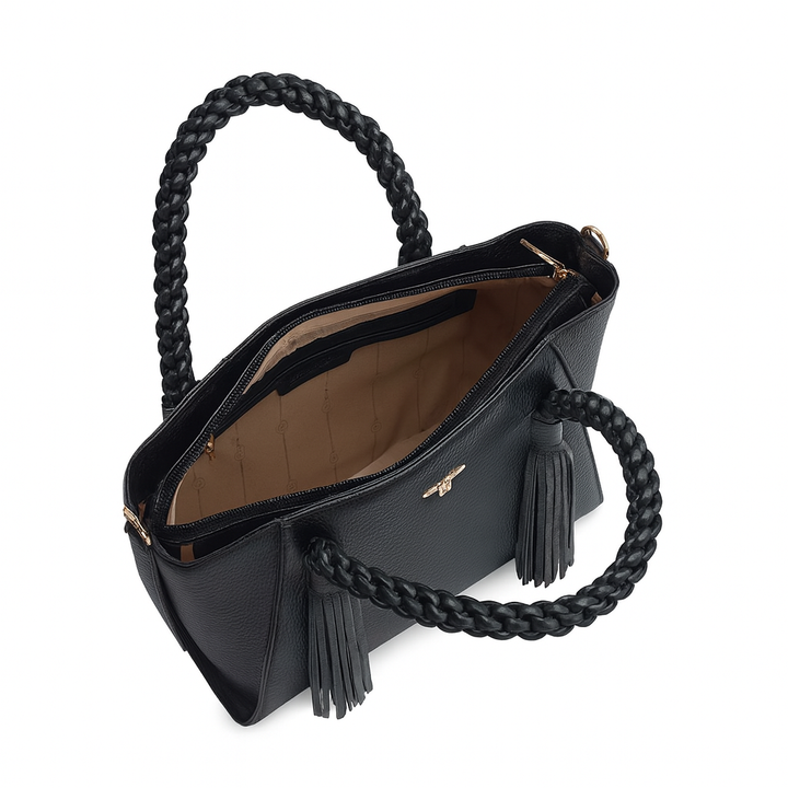 Small Wax Leather Satchel - Black