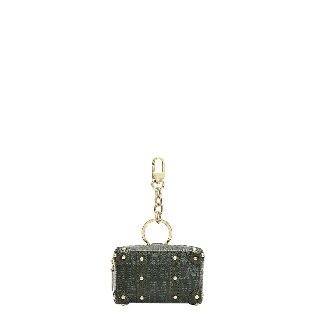 Monogram Leather Key Chain - Petrol Green