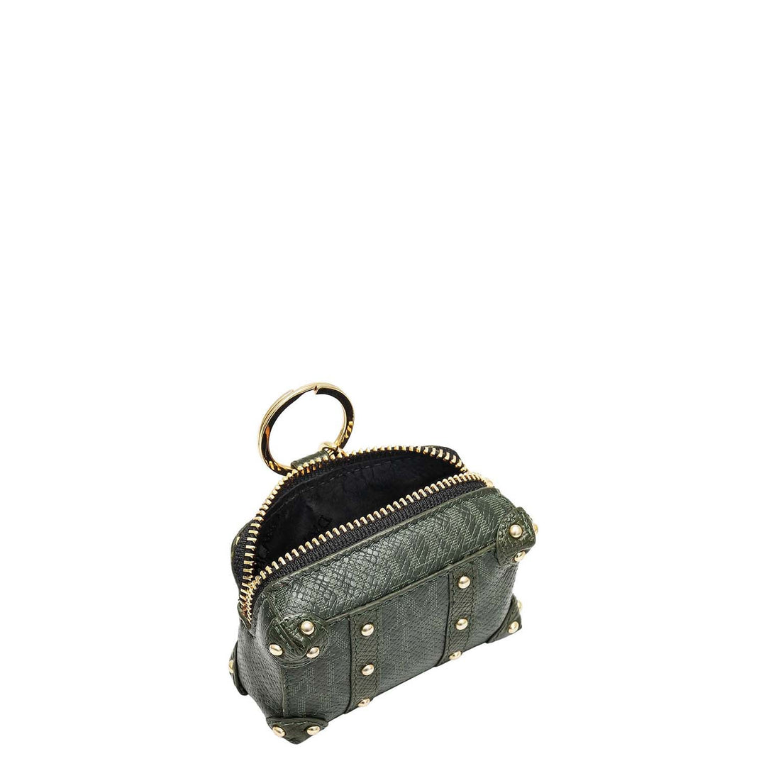 Monogram Leather Key Chain - Petrol Green